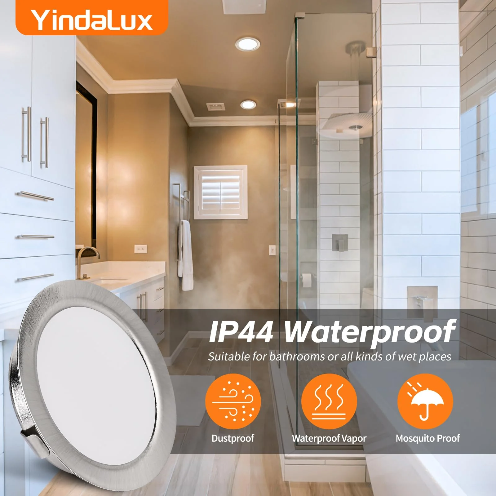 YindaLux Set of 3 LED Recessed Spotlights 230 V 3 W 3000 K Warm White Ultra Flat 300LM Bore Hole 55-58 mm and 15 mm Flat IP44 Furniture Recessed Light for Mirror Cabinet Brushed Nickel 3 Stück Brushed Stainless Steel 3000 K - Image 6