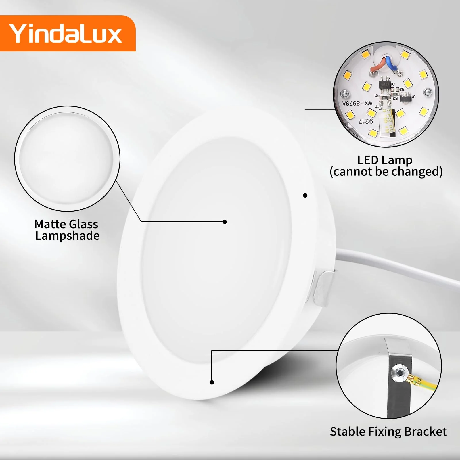 YindaLux Set of 3 LED Recessed Spotlights 230 V Dimmable 3 W 3000 K Warm White LED Spot Ultra Flat 300LM Bore Hole 55-58 mm and 15 mm Flat IP44 Furniture Recessed Spotlights for Mirror Cabinet, White 3 pieces White 3000k - Image 5