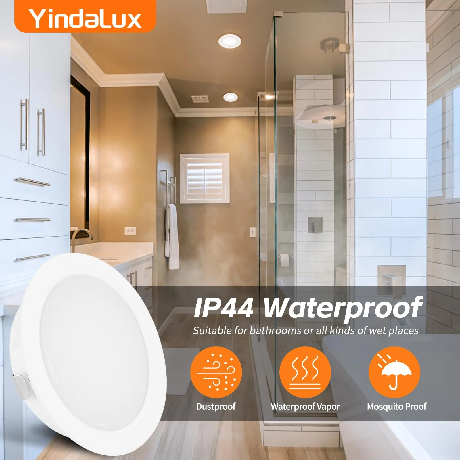YindaLux Set of 3 LED Recessed Spotlights 230 V Dimmable 3 W 3000 K Warm White LED Spot Ultra Flat 300LM Bore Hole 55-58 mm and 15 mm Flat IP44 Furniture Recessed Spotlights for Mirror Cabinet, White 3 pieces White 3000k - Image 7
