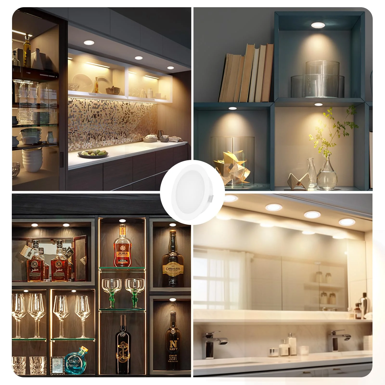 YindaLux Set of 3 LED Recessed Spotlights 230 V Dimmable 3 W 3000 K Warm White LED Spot Ultra Flat 300LM Bore Hole 55-58 mm and 15 mm Flat IP44 Furniture Recessed Spotlights for Mirror Cabinet, White 3 pieces White 3000k - Image 8