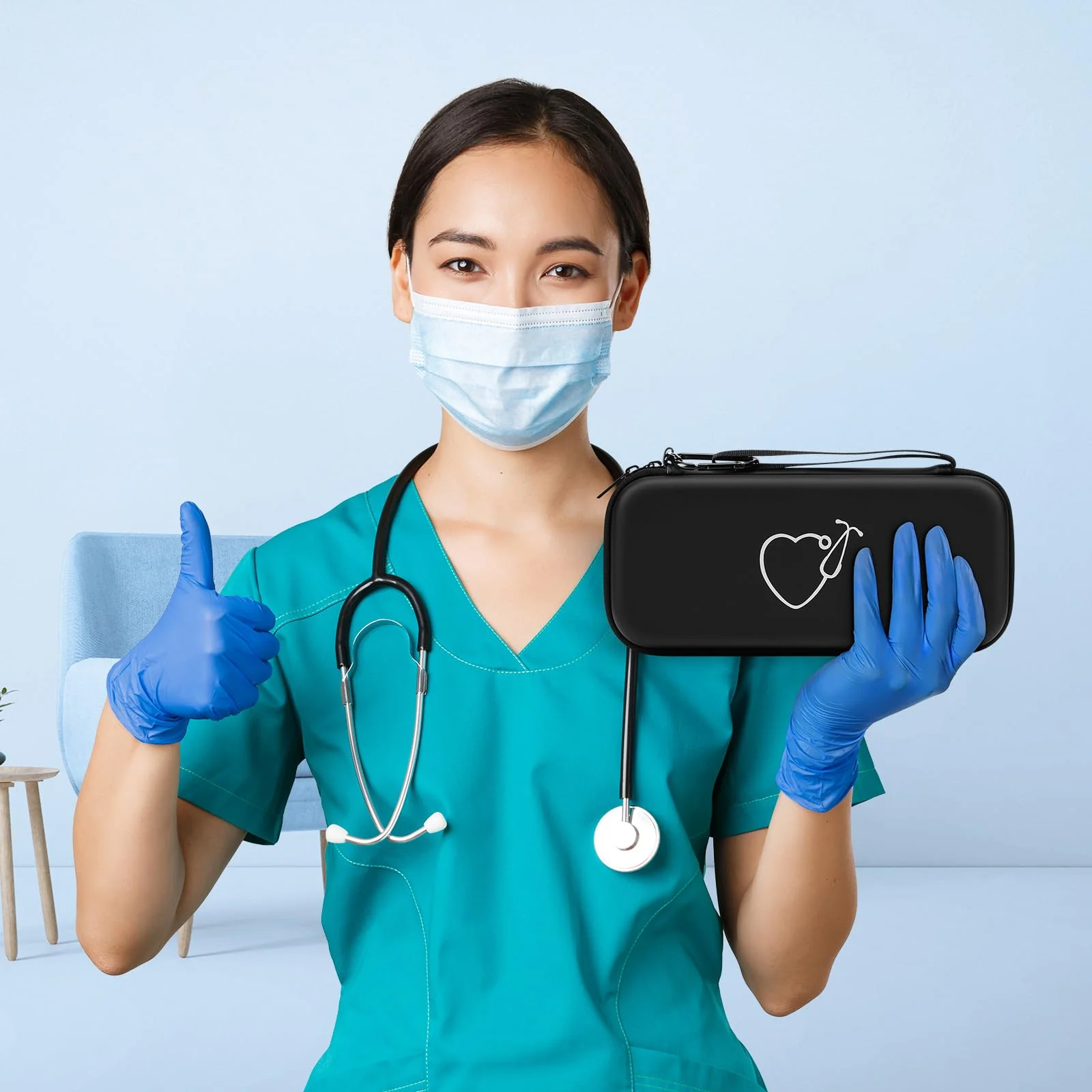 Yinke Stethoscope Bag for 9M Littmann/MDF/ADC Stethoscope Nurse Accessory for Emergency Paramedics Small and Portable Shockproof for Travel Fits Medical Scissors Reflex Hammer Pen Light Black Optimization - Image 7