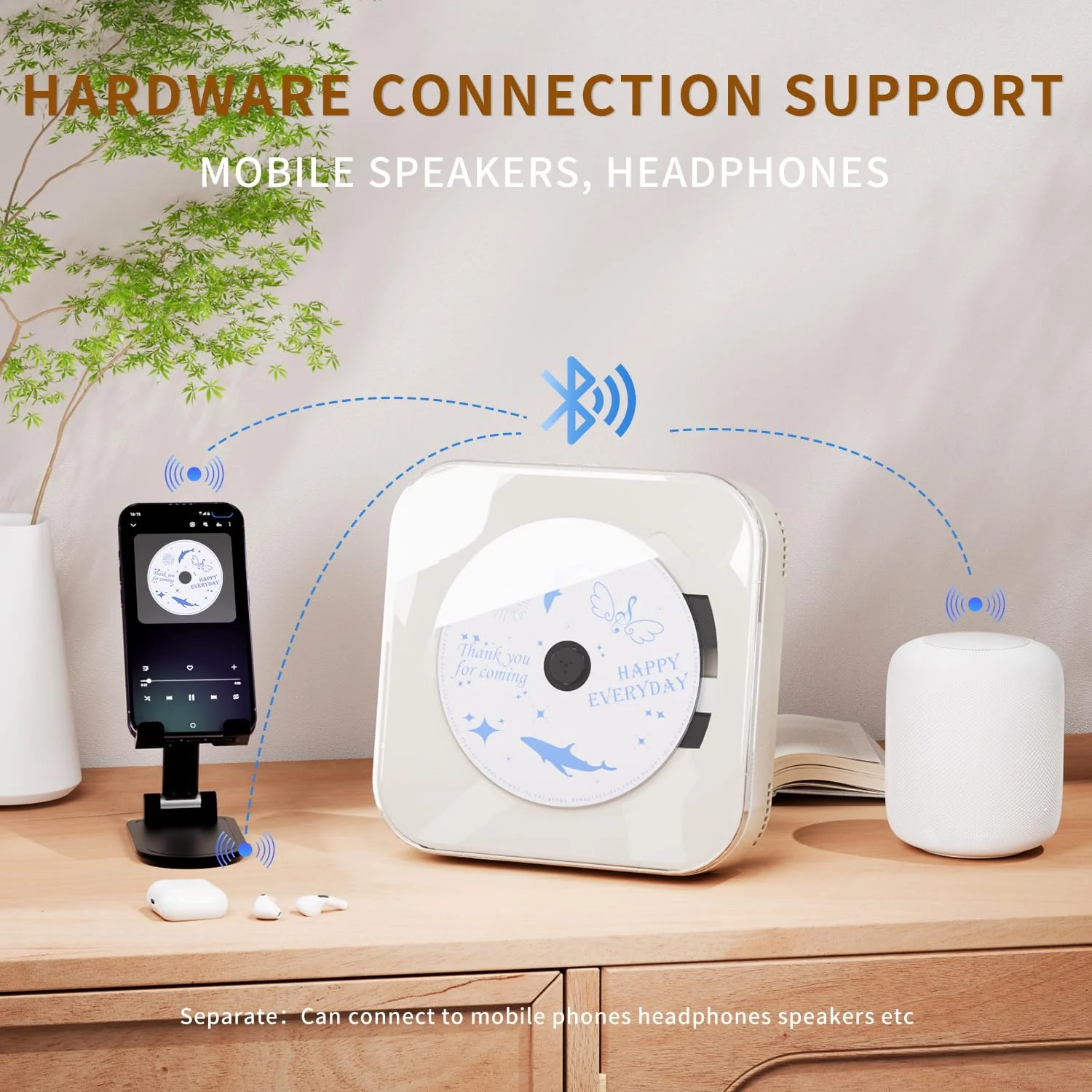 Yintiny Off White Audio CD Player with Speakers for Home Decor (CD909) - Image 3