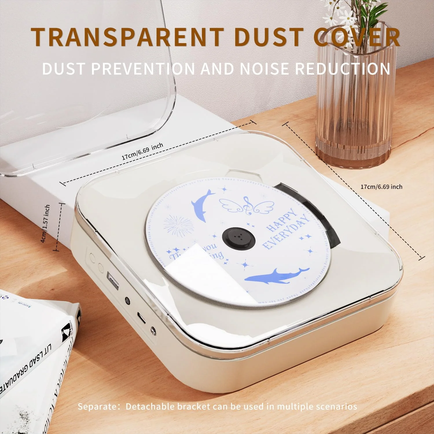 Yintiny Off White Audio CD Player with Speakers for Home Decor (CD909) - Image 4