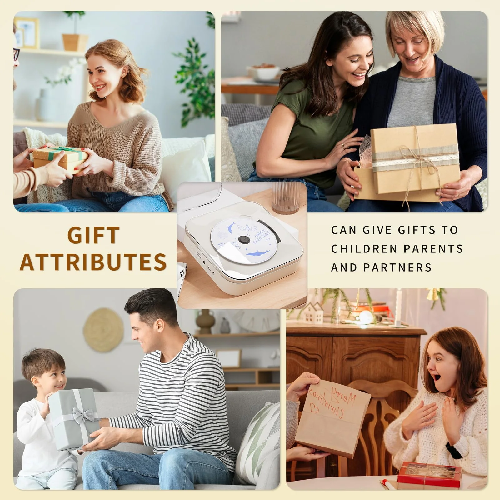 Yintiny Off White Audio CD Player with Speakers for Home Decor (CD909) - Image 8