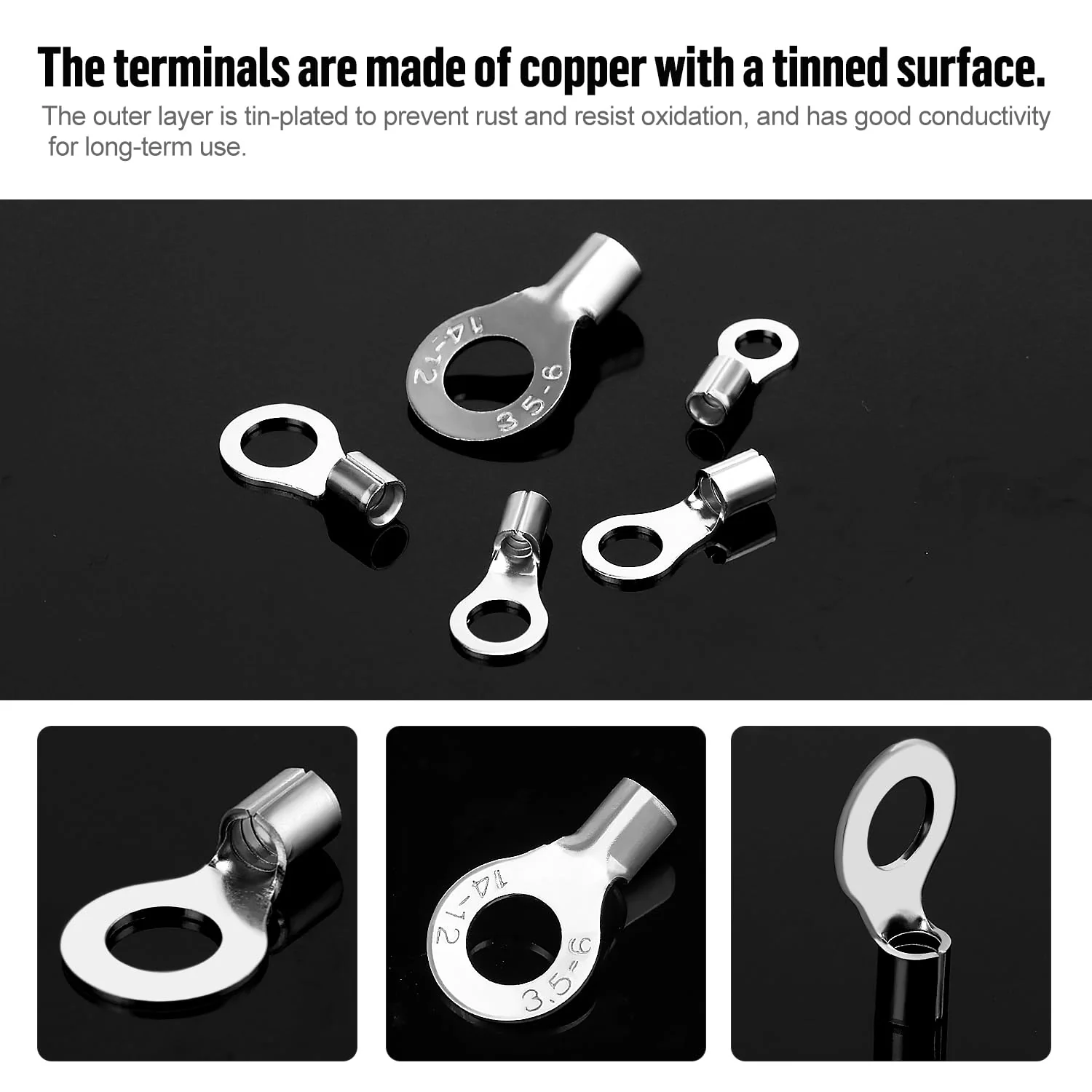 YIXISI 320 Pieces M3/M4/M5/M6 Non-Insulated Ring Wire Terminals Kit, Ring Terminals Crimp Connectors, O-type Wire Crimp Copper Terminal Connector, Copper Lugs Terminals Plug, AWG 22-16 16-14 14-12 - Image 3