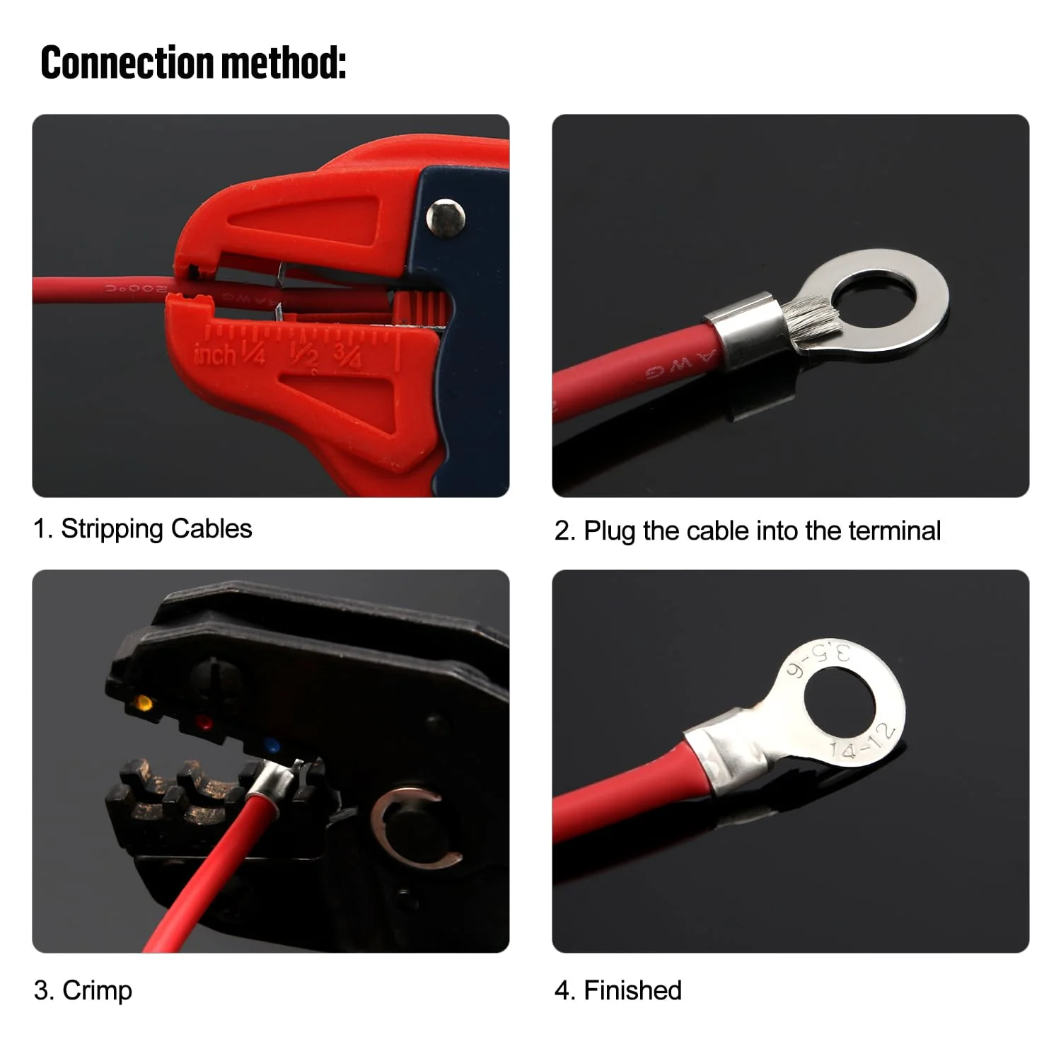 YIXISI 320 Pieces M3/M4/M5/M6 Non-Insulated Ring Wire Terminals Kit, Ring Terminals Crimp Connectors, O-type Wire Crimp Copper Terminal Connector, Copper Lugs Terminals Plug, AWG 22-16 16-14 14-12 - Image 4