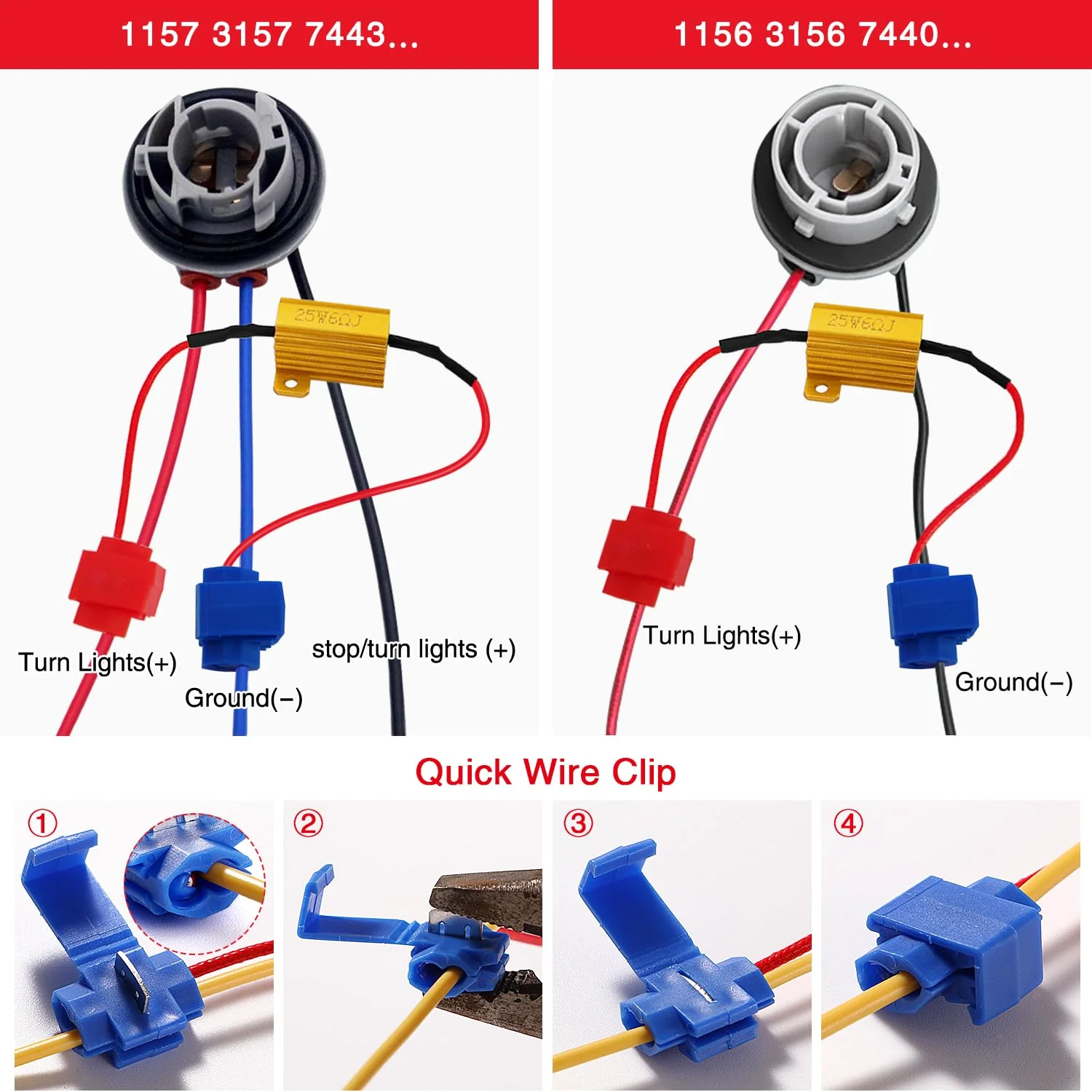 YIXISI 4 Pieces 25 W 6 Ohm Load Resistor for Car LED SMD Indicator Error Code Fix, with 8 Quick Cable Clips, for LED Indicator, LED Number Plate Light, DRL 25W 6ohm - 4pcs - Image 4