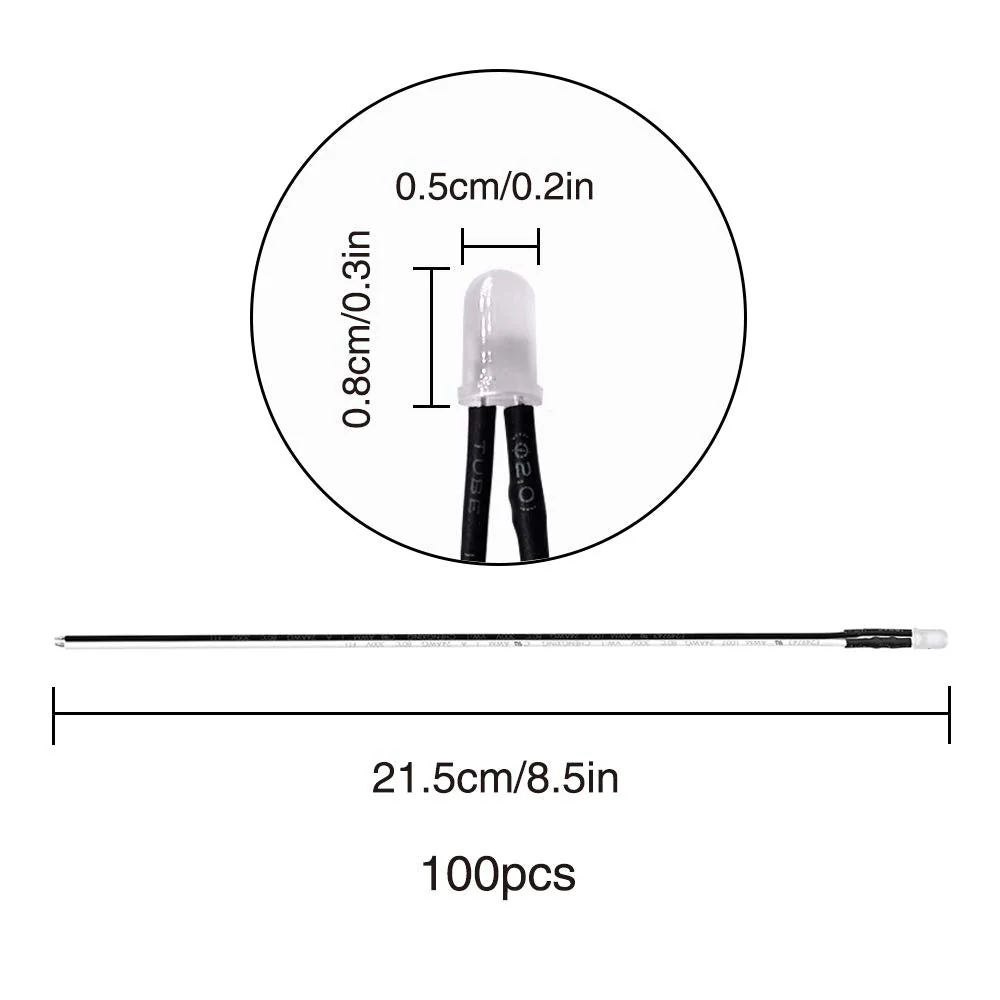 YIXISI Pack of 100 Pre-Wired LED, 12 V 5 mm Prewired Diode Light, Diffuse Emitting Light Diode Multi Colours Assorted Light, 20 cm (White) Cool White-100 - Image 2