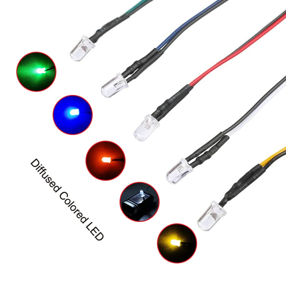 Yixisi Pack Of 50 Pre-wired Led, Diodes Light, 12 V Pre-wired Light, 3 mmm LEDs, 20 cm (Red, Yellow, Green, Blue, White, 10 Pieces each) Multicoloured-50 - Image 3