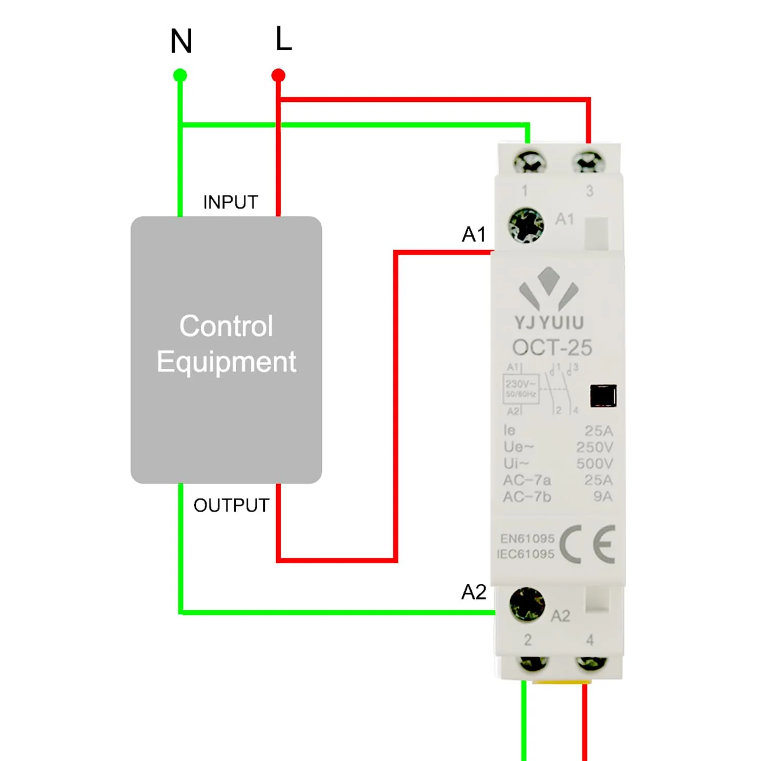 YJYUIU AC Contactor, 2-Pole, 25A, AC 220V/240V, 50/60Hz, DIN Rail 35mm (OCT25 2NO) OCT25 2NO - Image 2