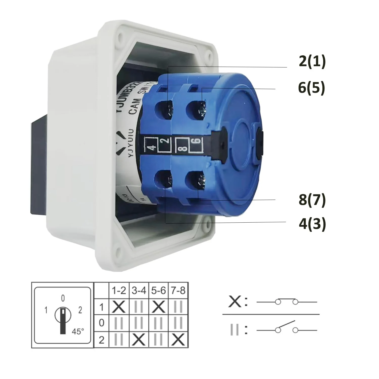 YJYUIU YJUWB3220 Universal Rotary Switch, 660V 20A, ON-OFF-ON, 3 Positions, 2-Phase, 8 Terminals, with Main Switch Housing - Image 3