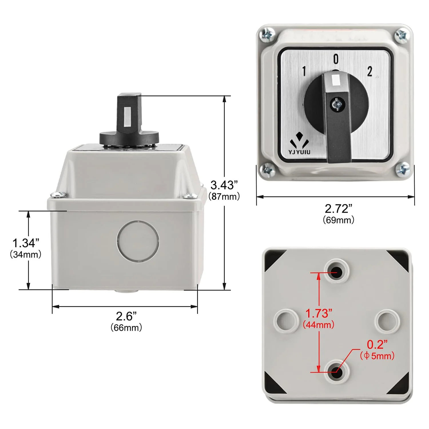 YJYUIU YJUWB3220 Universal Rotary Switch, 660V 20A, ON-OFF-ON, 3 Positions, 2-Phase, 8 Terminals, with Main Switch Housing - Image 4