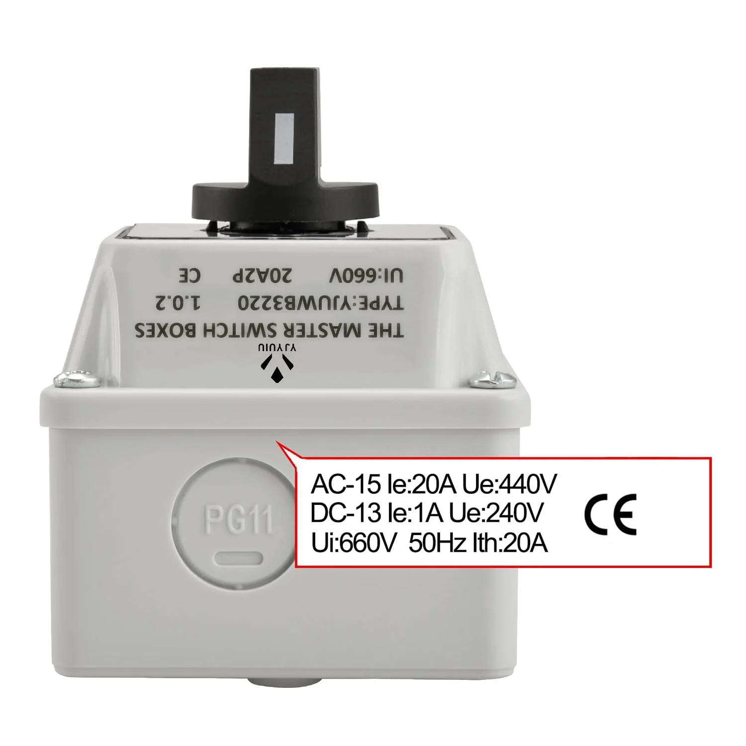 YJYUIU YJUWB3220 Universal Rotary Switch, 660V 20A, ON-OFF-ON, 3 Positions, 2-Phase, 8 Terminals, with Main Switch Housing - Image 5