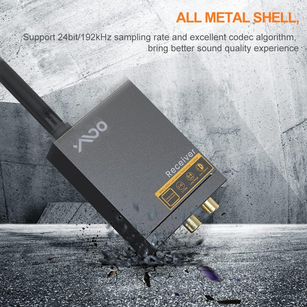 YMOO 2.4Ghz Wireless Audio Transmitter Receiver,48kHz/24bit HiFi Audio,20ms Ultra Low Latency,320ft Long Range RCA Jack Adapter for Speaker/soundbar to TV/PC/CD Player/Computer/Projector RT5066 - Image 6