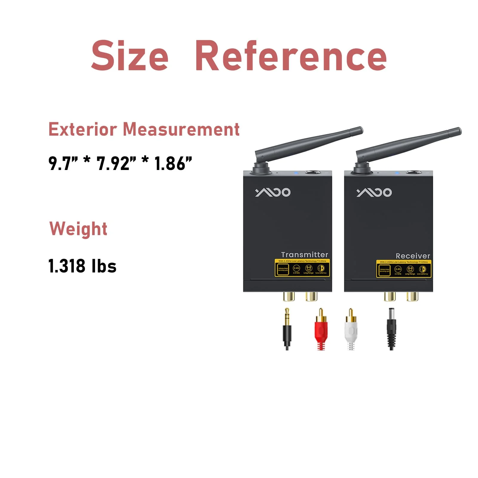 YMOO 2.4Ghz Wireless Audio Transmitter Receiver,48kHz/24bit HiFi Audio,20ms Ultra Low Latency,320ft Long Range RCA Jack Adapter for Speaker/soundbar to TV/PC/CD Player/Computer/Projector RT5066 - Image 9