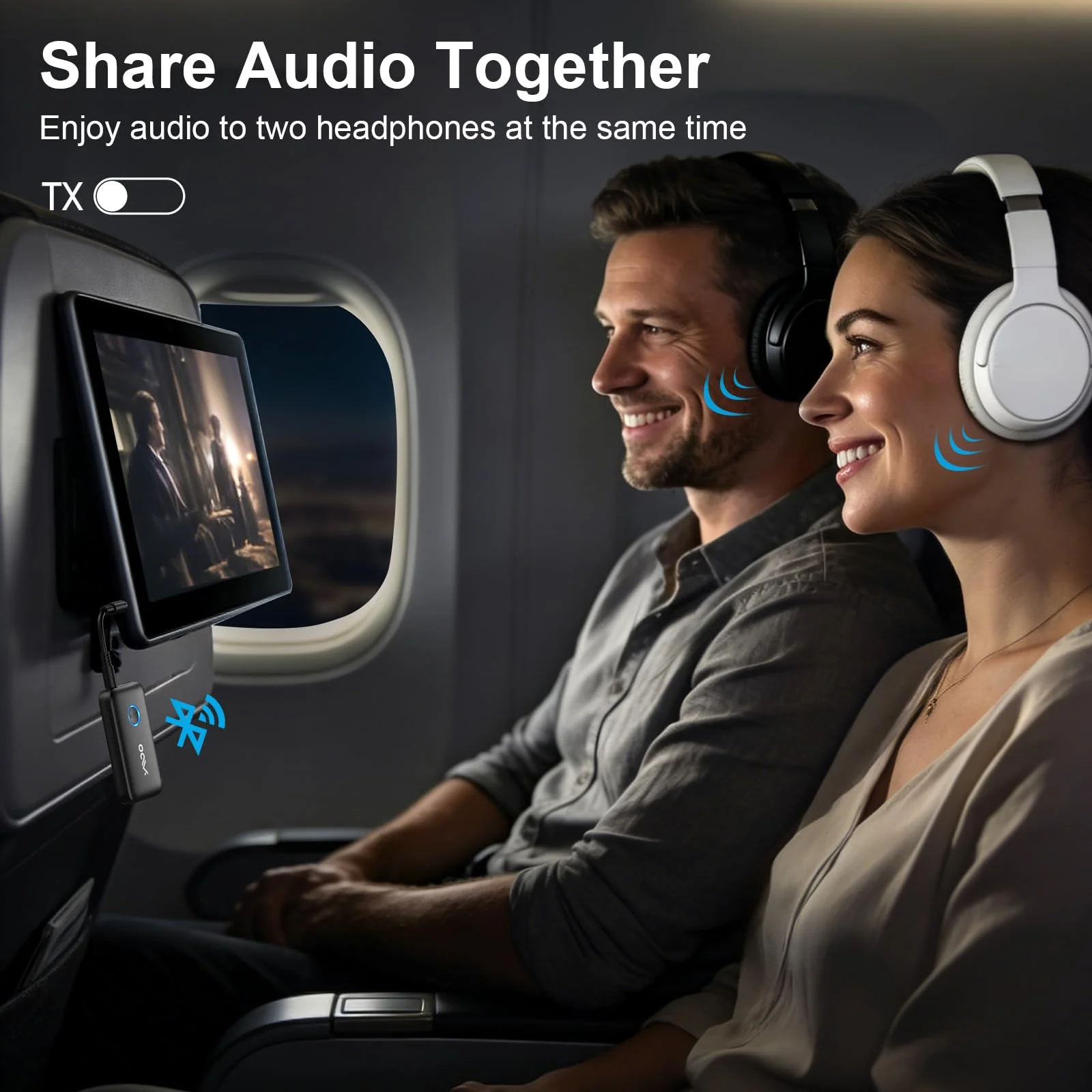 YMOO Airplane Bluetooth Adapter for AirPods, Bluetooth Transmitter Receiver for TV, with aptX Adaptive & Low Latency, 3.5mm Aux Wireless Audio Adapter for 2 Headphones, Airplane Travel Essentials - Image 3