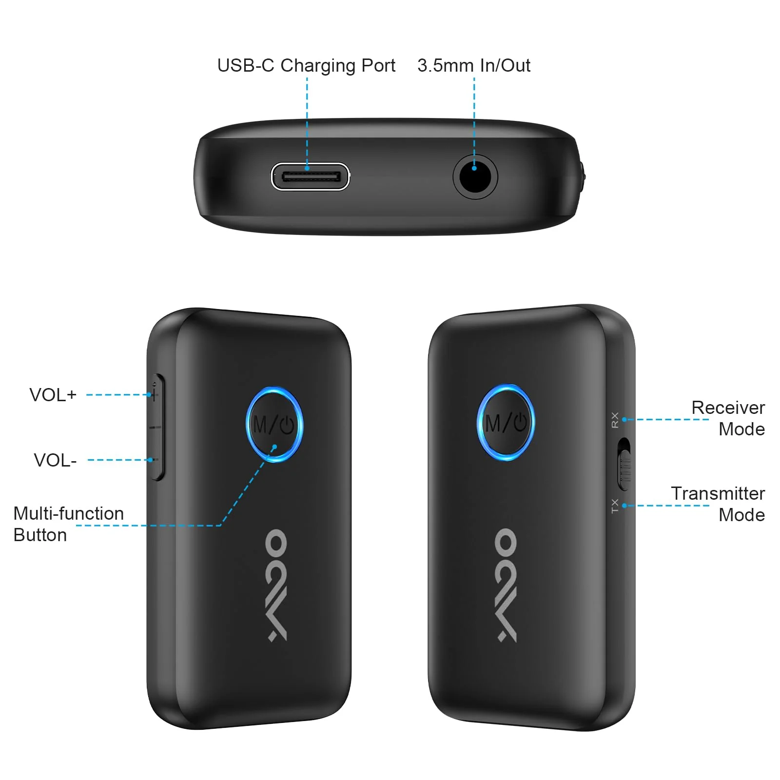 YMOO Airplane Bluetooth Adapter for AirPods, Bluetooth Transmitter Receiver for TV, with aptX Adaptive & Low Latency, 3.5mm Aux Wireless Audio Adapter for 2 Headphones, Airplane Travel Essentials - Image 8