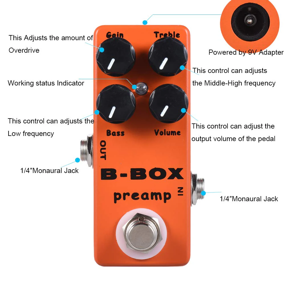 YMUZE Moskyaudio Mini B-Box Preamp Pedal Electric Guitar Effect with Overdrive Function - Image 7
