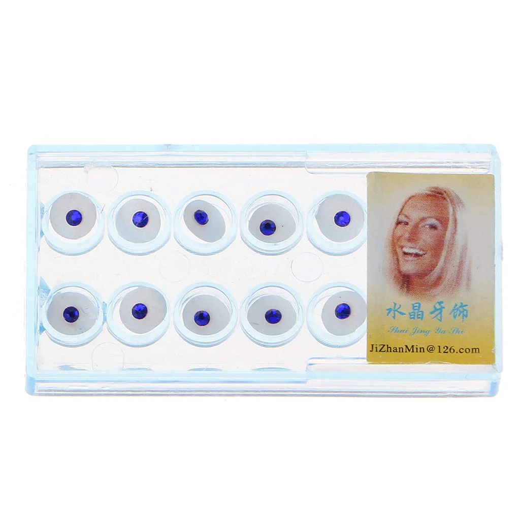YO-HAPPY Box of 10 / Box 2 mm Dental Colourful Crystal Tooth Fashion Jewellery Gemstone Decoration with Box - Image 2