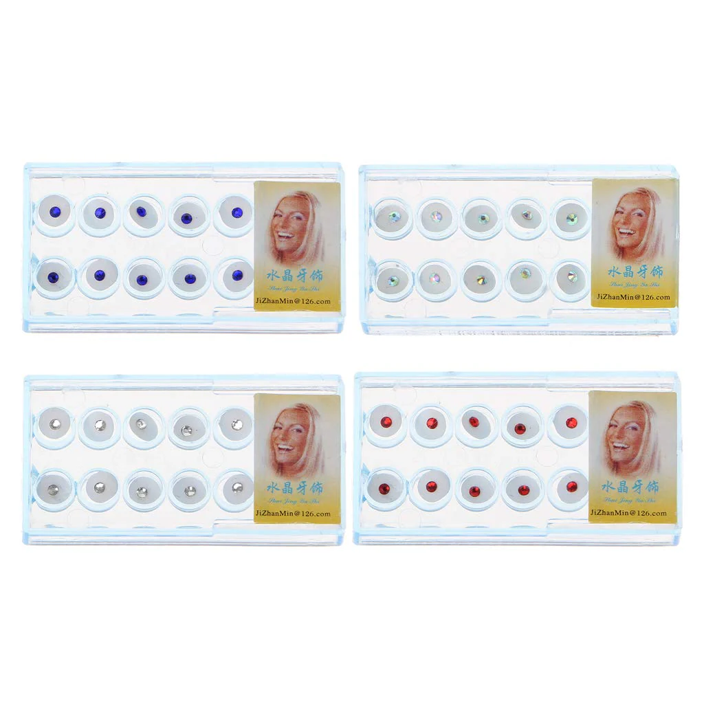 YO-HAPPY Box of 10 / Box 2 mm Dental Colourful Crystal Tooth Fashion Jewellery Gemstone Decoration with Box - Image 3