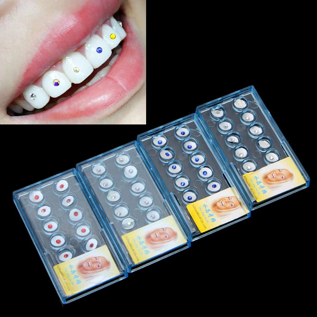 YO-HAPPY Box of 10 / Box 2 mm Dental Colourful Crystal Tooth Fashion Jewellery Gemstone Decoration with Box - Image 4