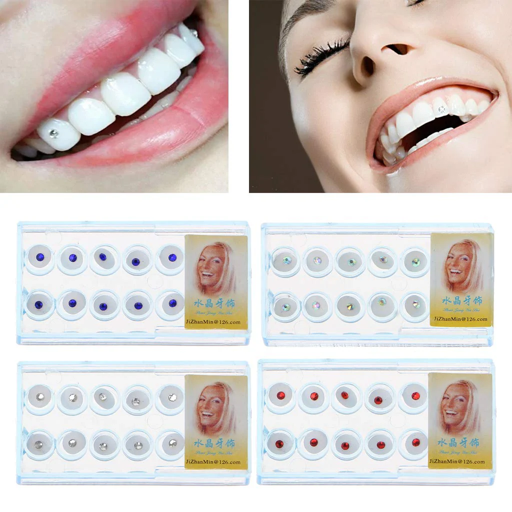 YO-HAPPY Box of 10 / Box 2 mm Dental Colourful Crystal Tooth Fashion Jewellery Gemstone Decoration with Box - Image 6
