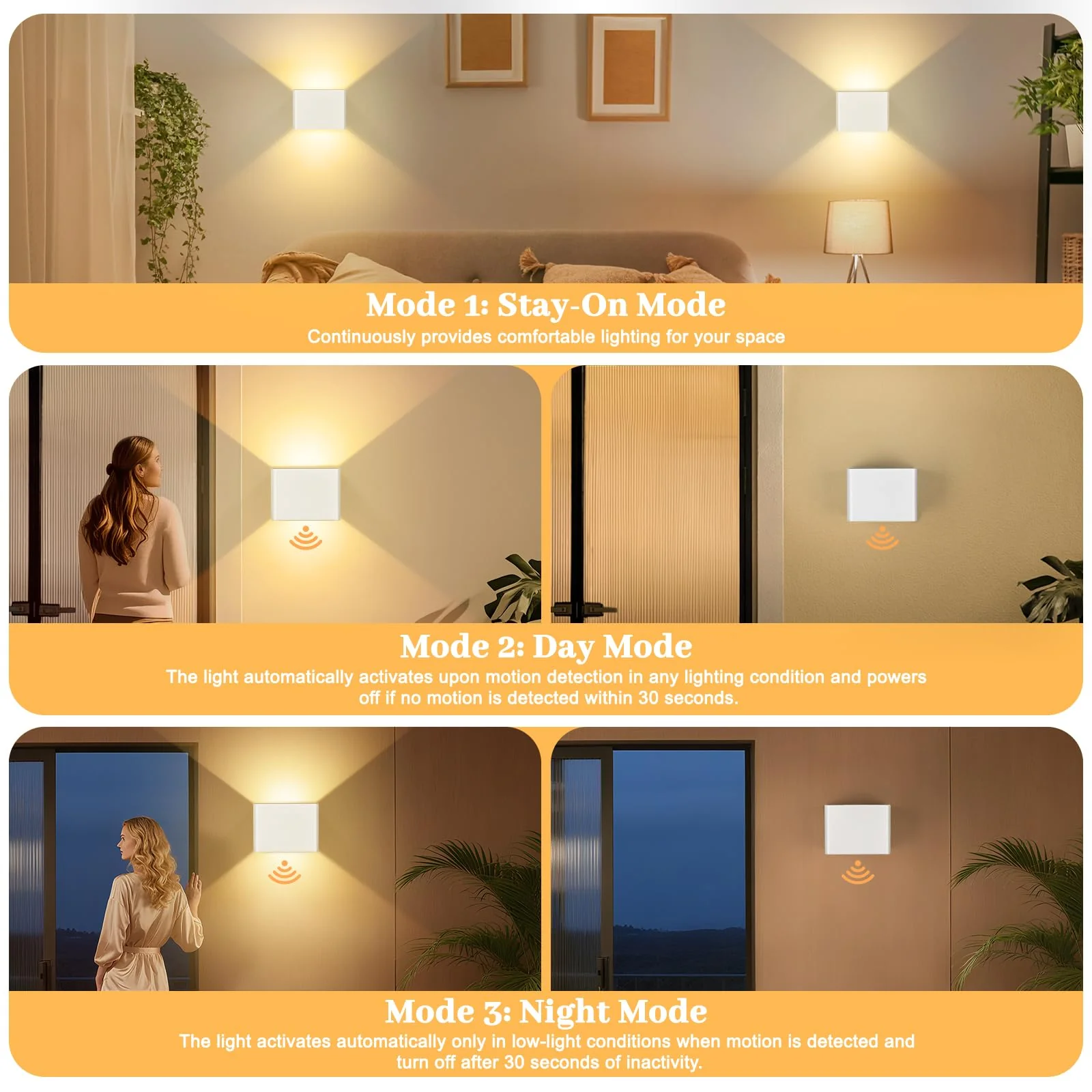 Yochoice Motion Sensor Wall Light Indoor Set of 2, 6000mAh Wireless Rechargeable Battery Operated LED Sconce Up Down with Touch Remote Control, Battery Powered Magnetic Wall Lamps with 3CCT, White 2-pack - Image 5