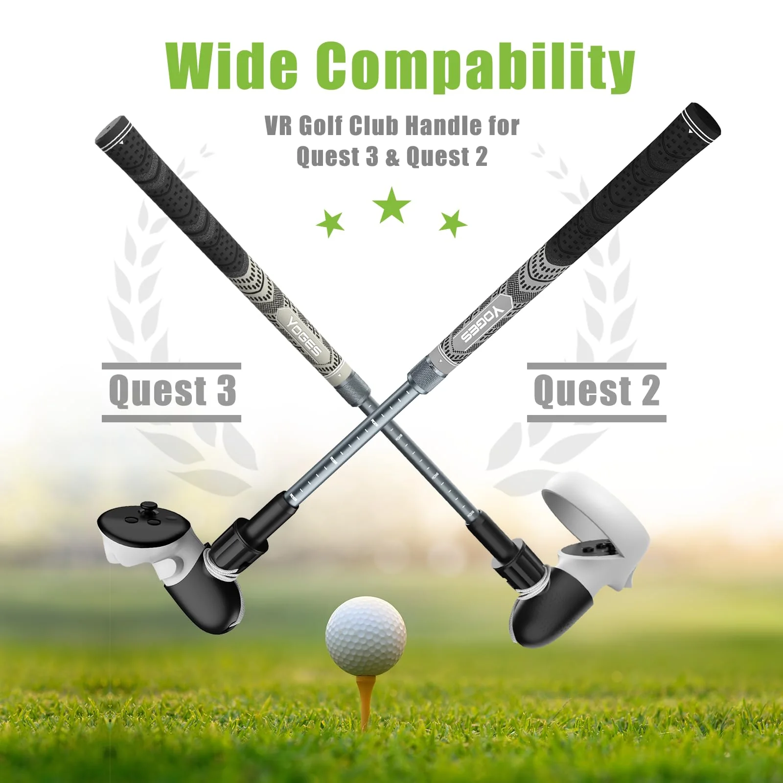 YOGES VR Golf Club Handle Compatible with Meta Quest 3 / Oculus Quest 2, Adjustable Length Realistic Golf Club Attachment Accessories, Virtual Reality Grips (ONLY for Right Controller) Black/Grey - Image 2