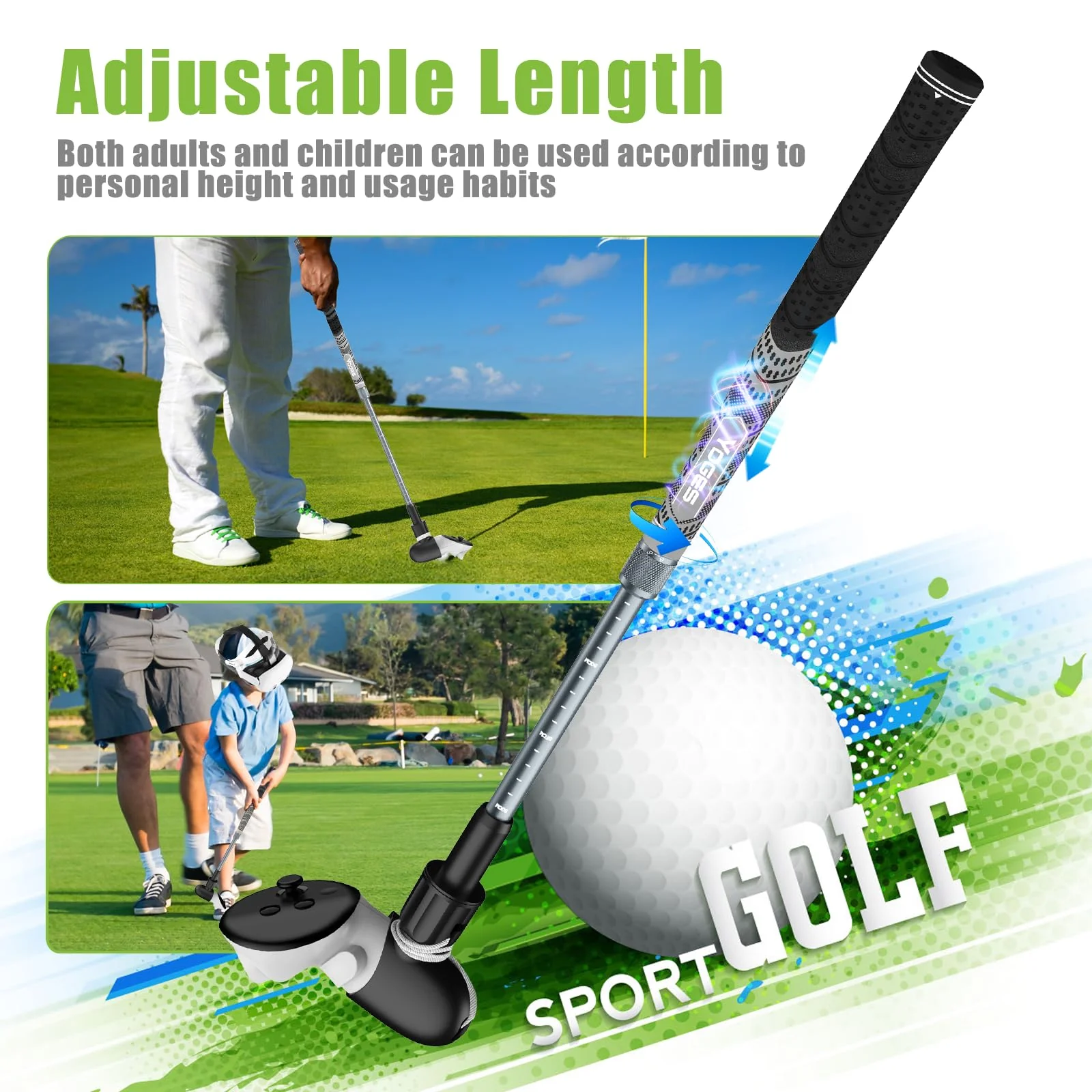 YOGES VR Golf Club Handle Compatible with Meta Quest 3 / Oculus Quest 2, Adjustable Length Realistic Golf Club Attachment Accessories, Virtual Reality Grips (ONLY for Right Controller) Black/Grey - Image 3