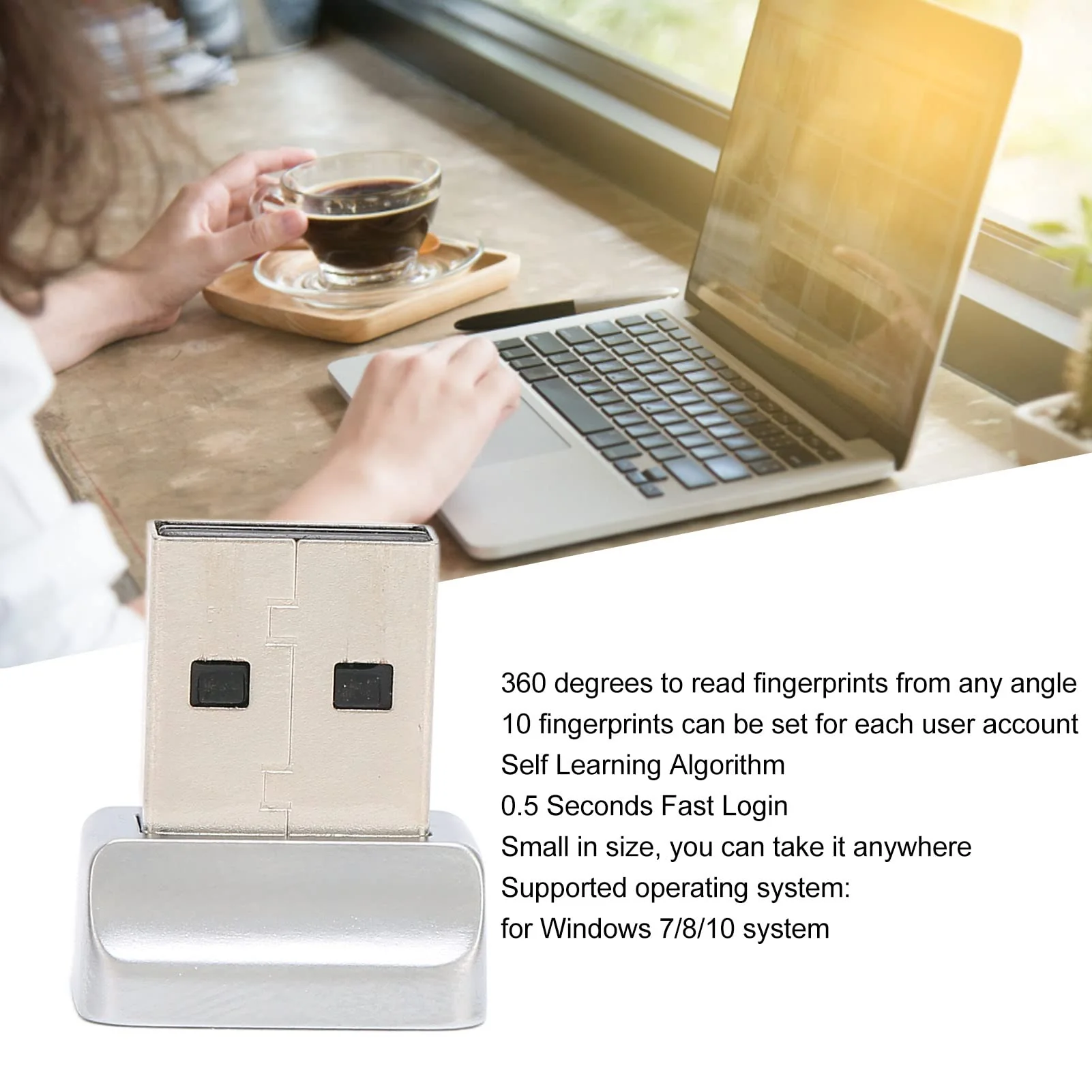 Yoidesu Mini USB Fingerprint Reader for 7 8 10 Fingerprint Scanner Scanner PC Dongle Fingerprint Sensor 360 Degree 0.5STouch Speedy Matching Biometric Portable USB Fingerprint Logger for PC Laptop - Image 4