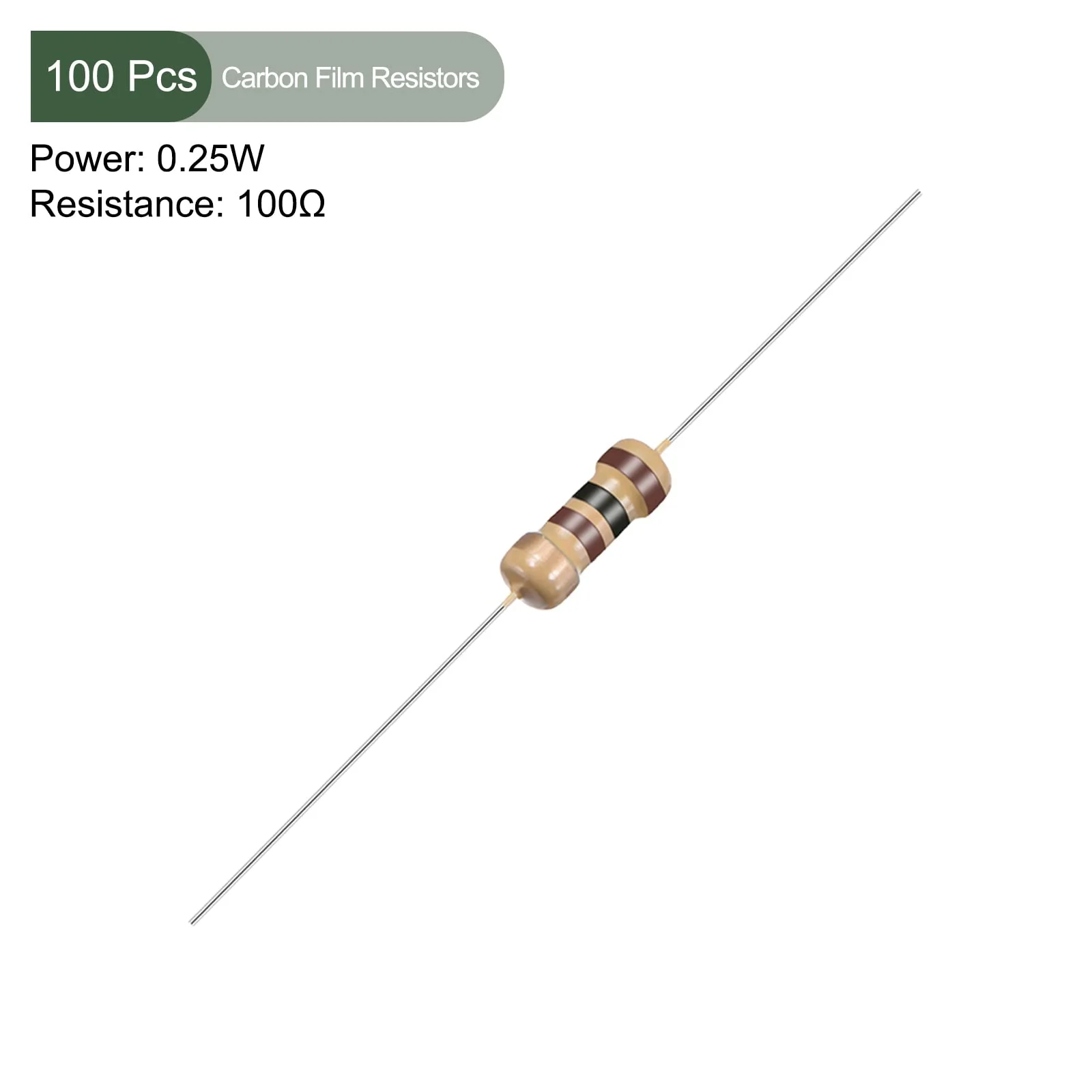YOKIVE Pack of 100 Carbon Film Resistors 1/4 W 100 Ohm 5% Tolerances Resistance Good for DIY Electronic Projects (4 Colour Band 1.77 x 0.09 Inches) - Image 2