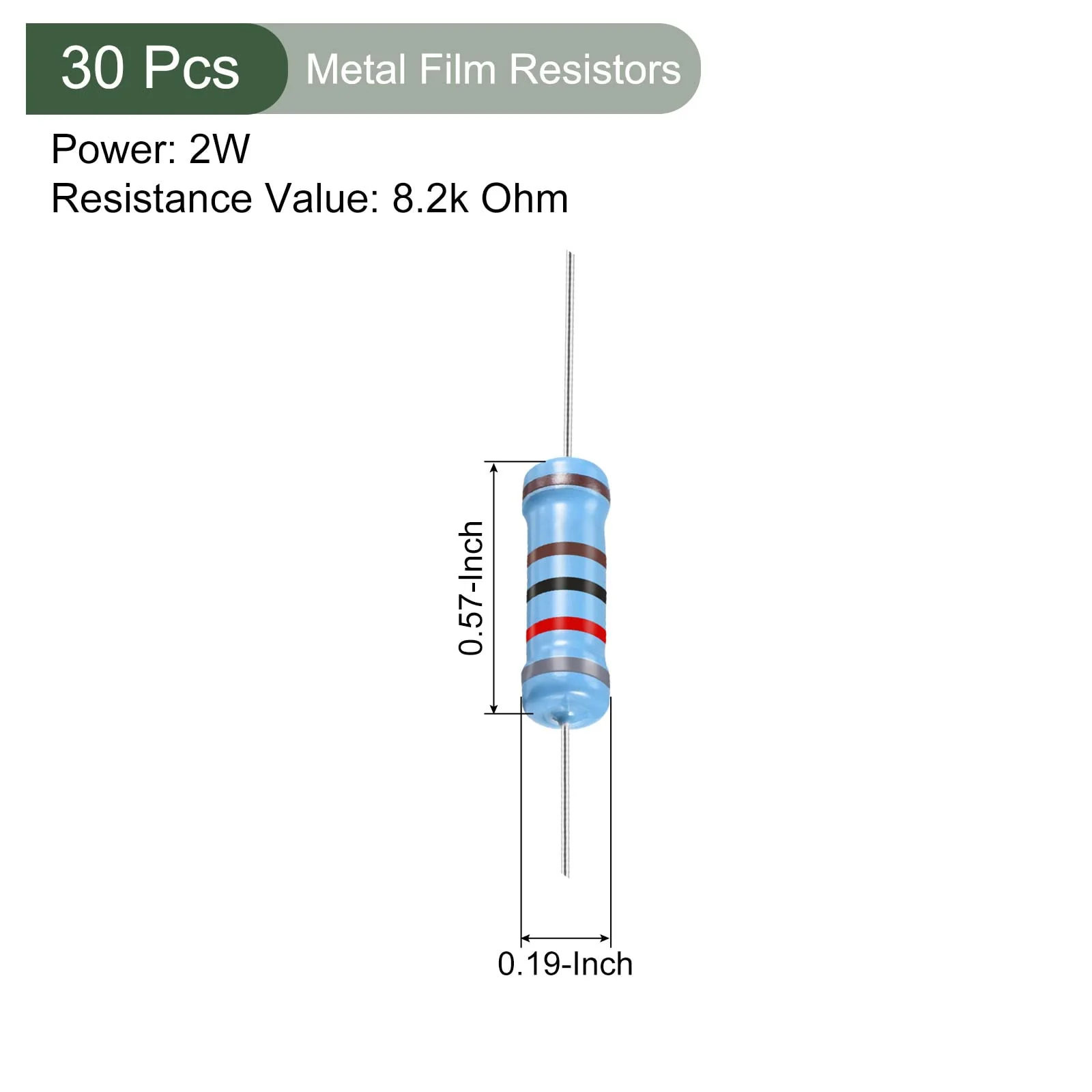 YOKIVE Pack of 30 Metal Foil Resistors 8.2 K Ohm Resistor with 2 W 1% Tolerance Cable Good for DIY Electronic Projects (5 Colour Bands 15.5+/-1 mm) - Image 2