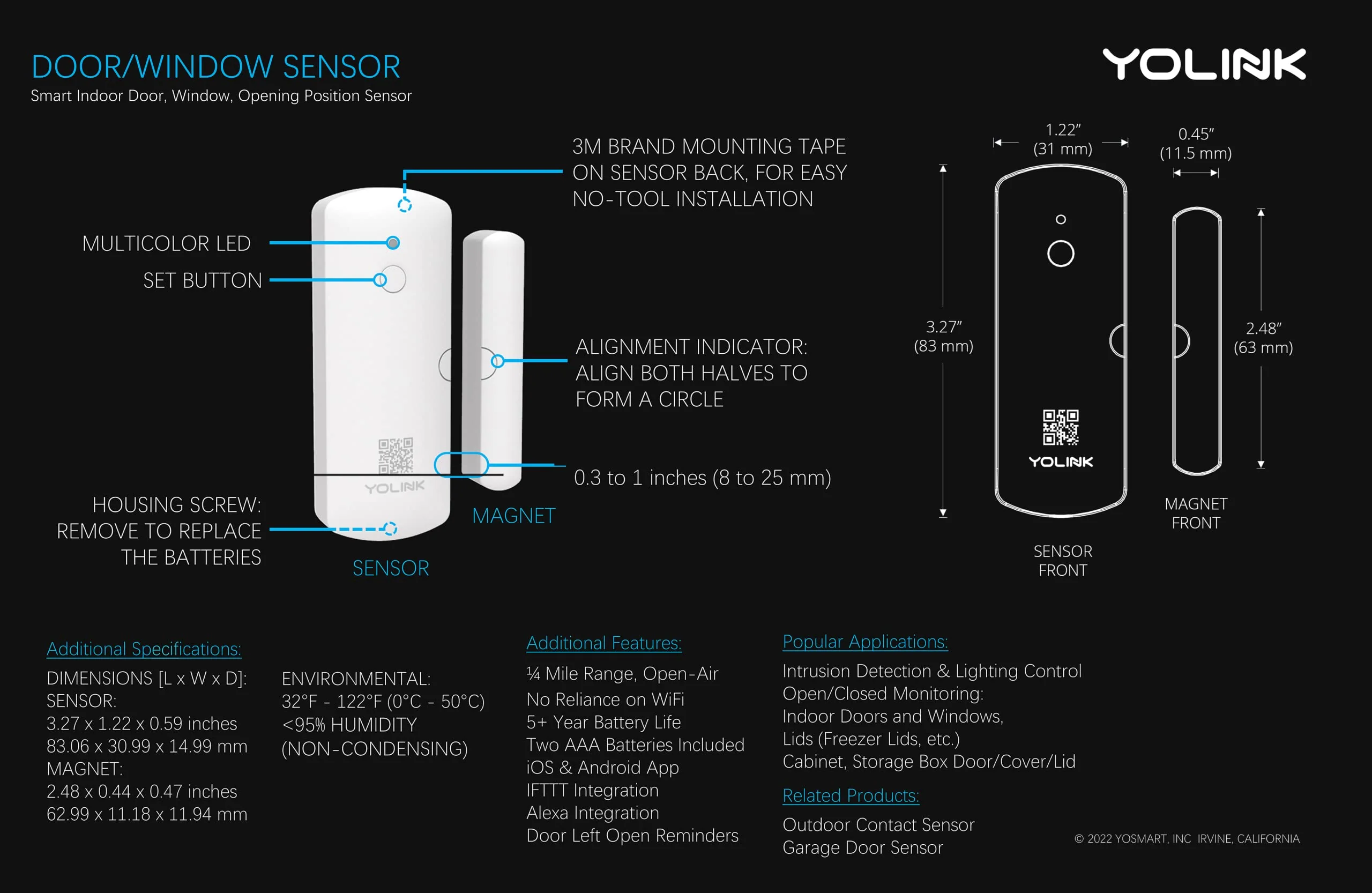 YoLinK LoRa Smart Door Sensor Starter Kit: 1/4 Mile Open-Air Range, Door Left-Open Reminders, Text/SMS, Email, App alerts, 5 Years Battery Life, Alexa, IFTTT, Home Assistant - Image 8