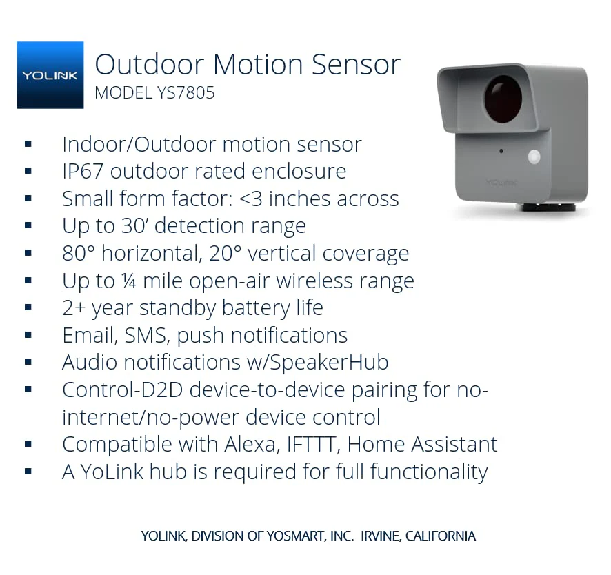 YoLink LoRa Smart Outdoor Motion Sensor, Driveway Alert, Property Invasion/Tresspassing Detector, 1/4 Mile Open Air Range, Email/SMS/Push Alerts, Alexa, IFTTT, Home Assistant (Hub Included!) Outdoor with Hub - Image 2