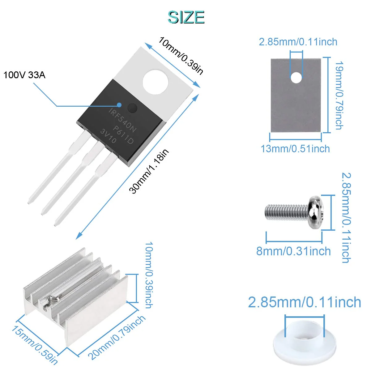 Youmile 20pcs IRF540 IRF540N Mosfet Transistor 33A 100V N-Channel Power MOSFET TO-220 with Heatsink Screw Disc Rubber Silicone Screwdriver for DIY and DIY - Image 3