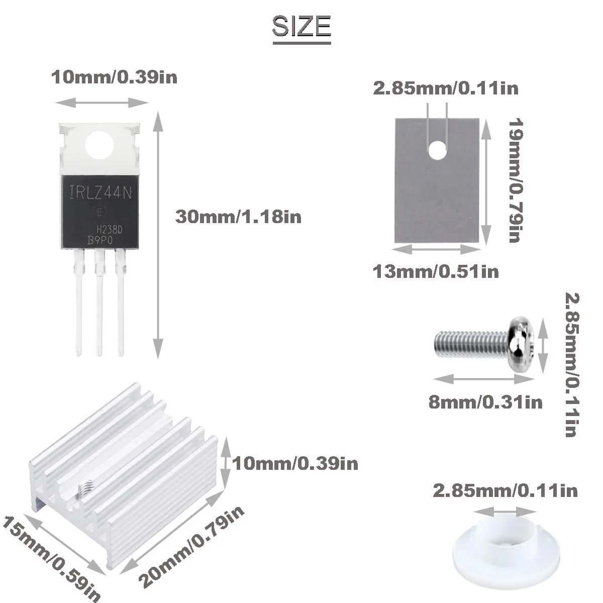 Youmile 20pcs IRLZ44N Mosfet Transistor IRLZ44NPBF N-Channel TO-220AB 47A 55V 3Pin International Rectifier with Heatsink Screw Disc Rubber Silicone Screwdriver - Image 3
