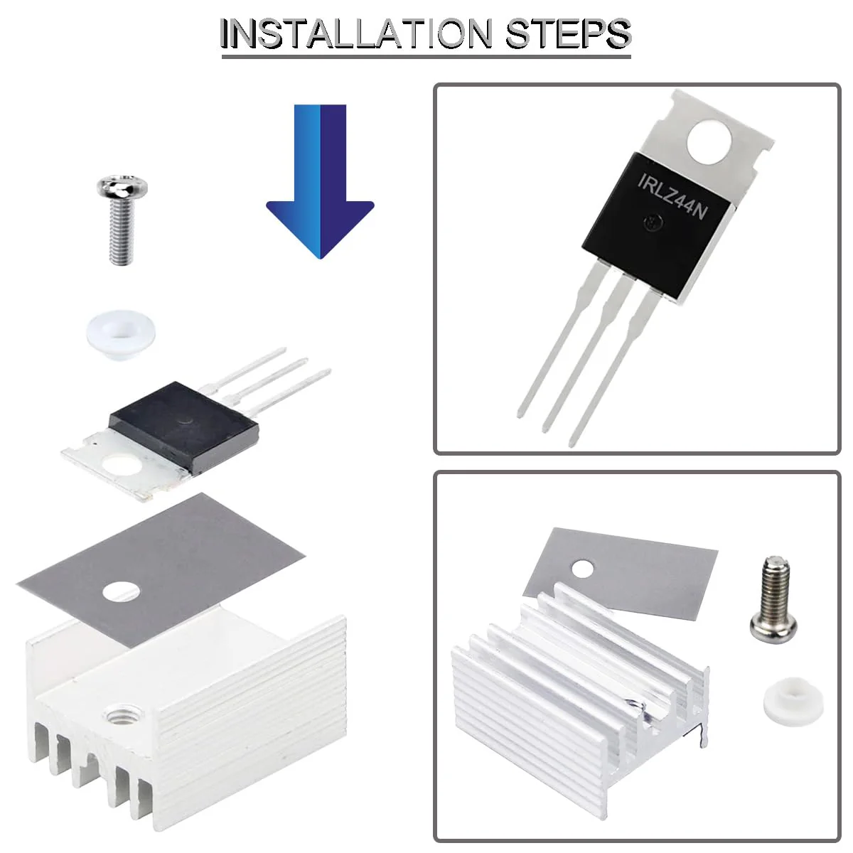 Youmile 20pcs IRLZ44N Mosfet Transistor IRLZ44NPBF N-Channel TO-220AB 47A 55V 3Pin International Rectifier with Heatsink Screw Disc Rubber Silicone Screwdriver - Image 4
