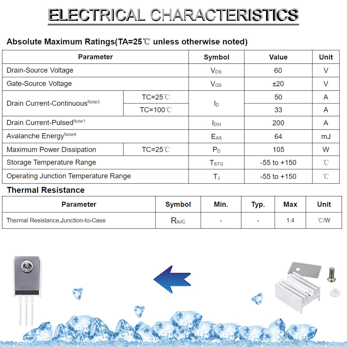 Youmile 20pcs IRLZ44N Mosfet Transistor IRLZ44NPBF N-Channel TO-220AB 47A 55V 3Pin International Rectifier with Heatsink Screw Disc Rubber Silicone Screwdriver - Image 5