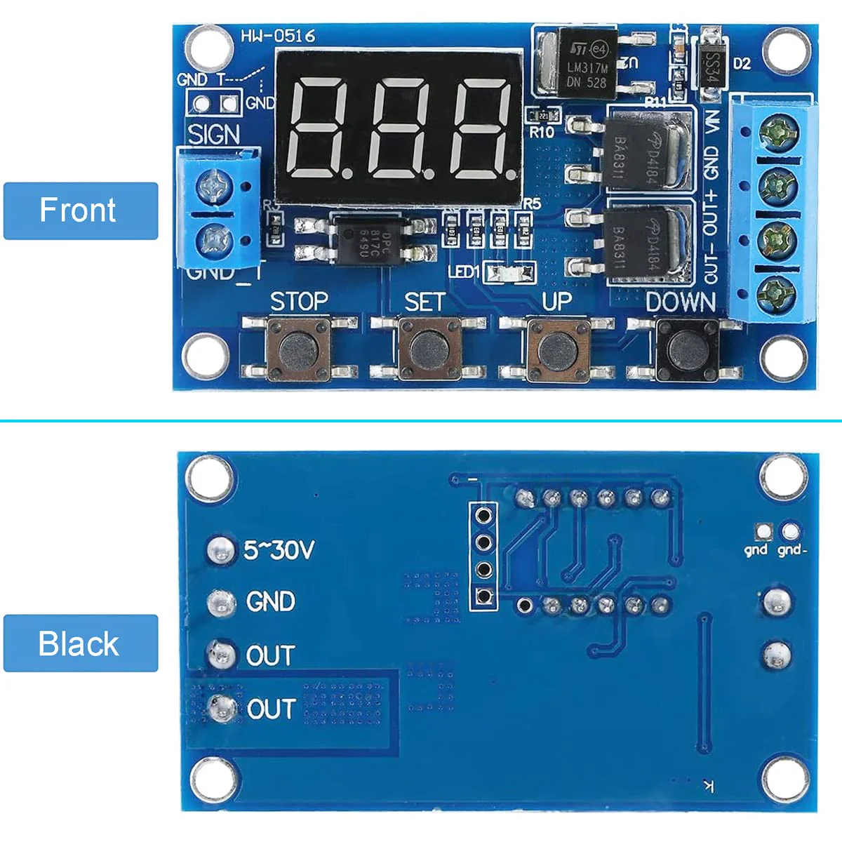 Youmile 2pcs Time Relay 230V - Interval 12V Control Switch 5V - 36V Digital LED Relay Board Timer Delay Module with Screwdriver Red and Black Cable - Image 3