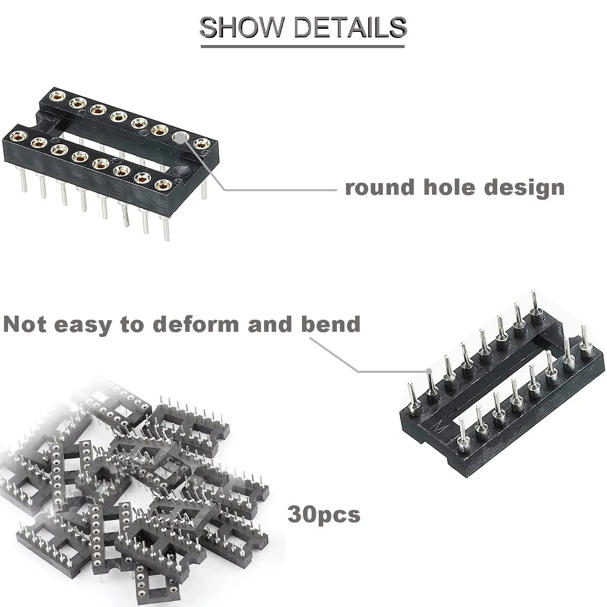 Youmile 30pcs DIP IC Socket 16pin Round 2.54mm Grid IC Base Adapter Round Hole Solder Type High Quality with Tin Wire Pen for DIY Electronics Experiments 16 pin - Image 2