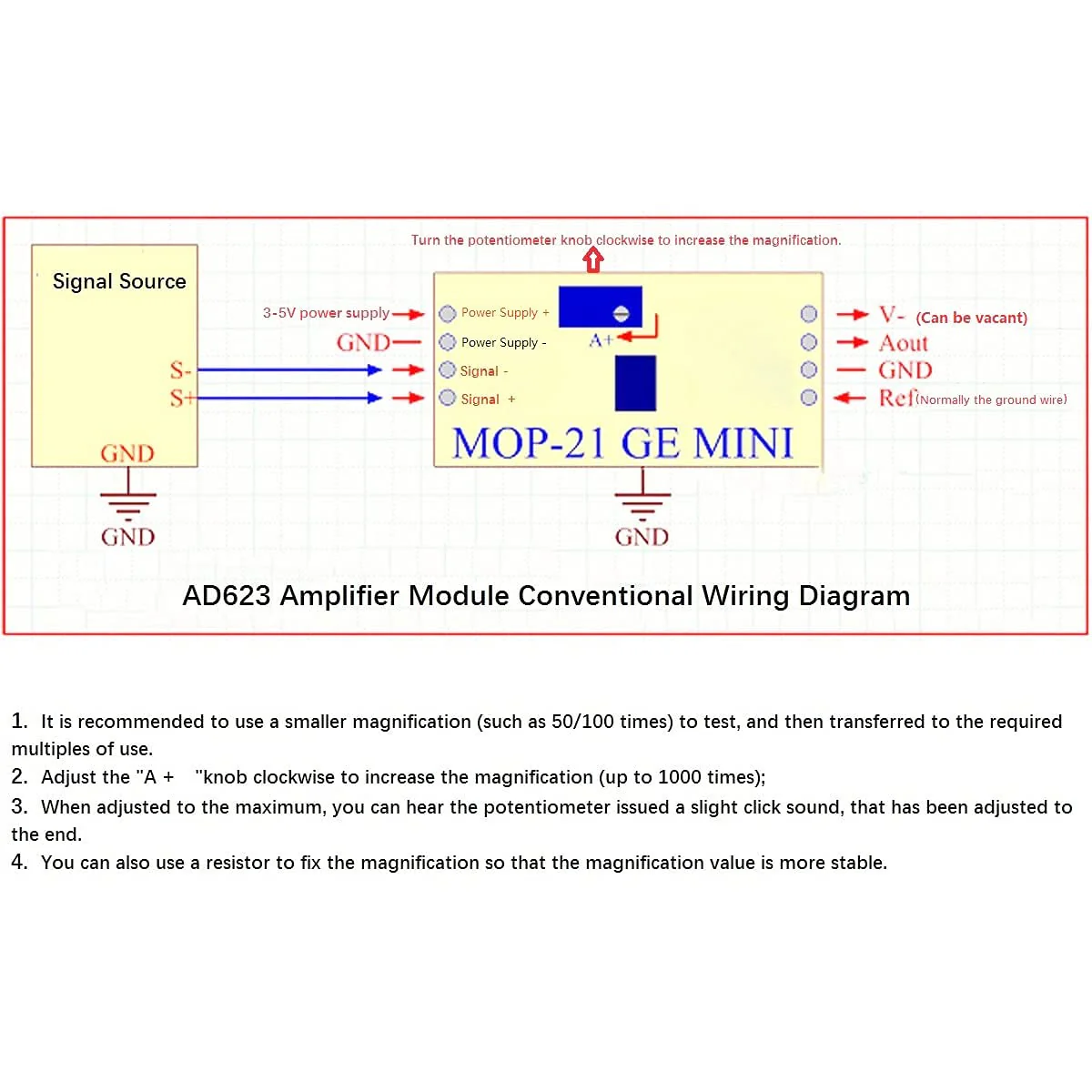 Youmile AD623 Voltage Amplifier Module Voltage Amplifier Adjustable Magnification Instrument Amplifier Module with DuPont Cable - Image 5
