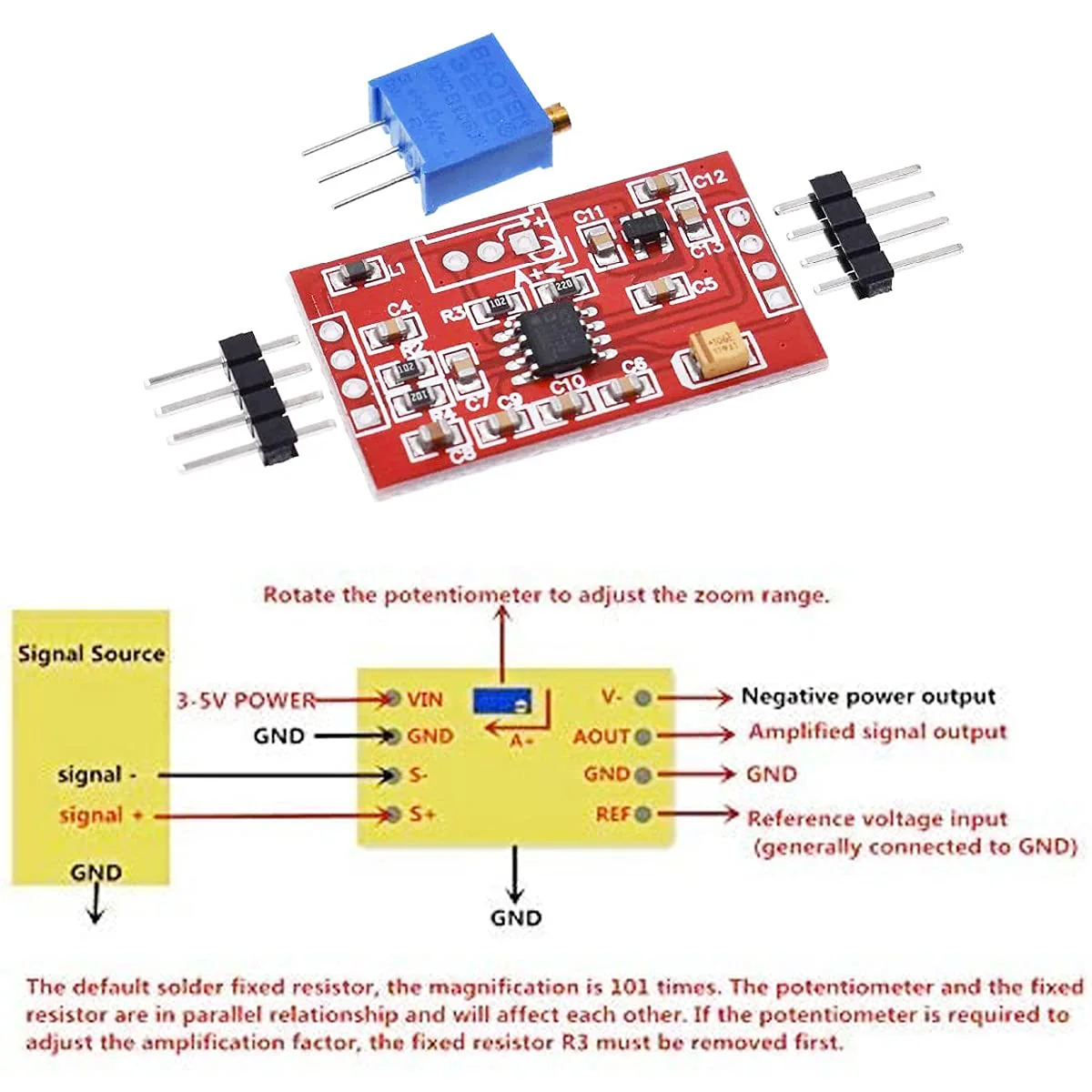 Youmile AD623 Voltage Amplifier Module Voltage Amplifier Adjustable Magnification Instrument Amplifier Module with DuPont Cable - Image 7