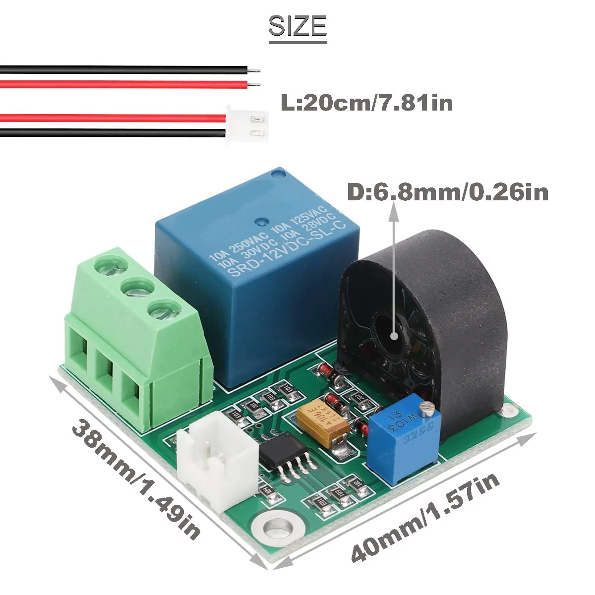 Youmile Current Detection Sensor AC Current Sensor Module 5V 12V 24V 0-5A Adjustable Relay Protection Module Overcurrent Protection Switching Output with Screwdriver (12V) Pack of 2 - Image 3