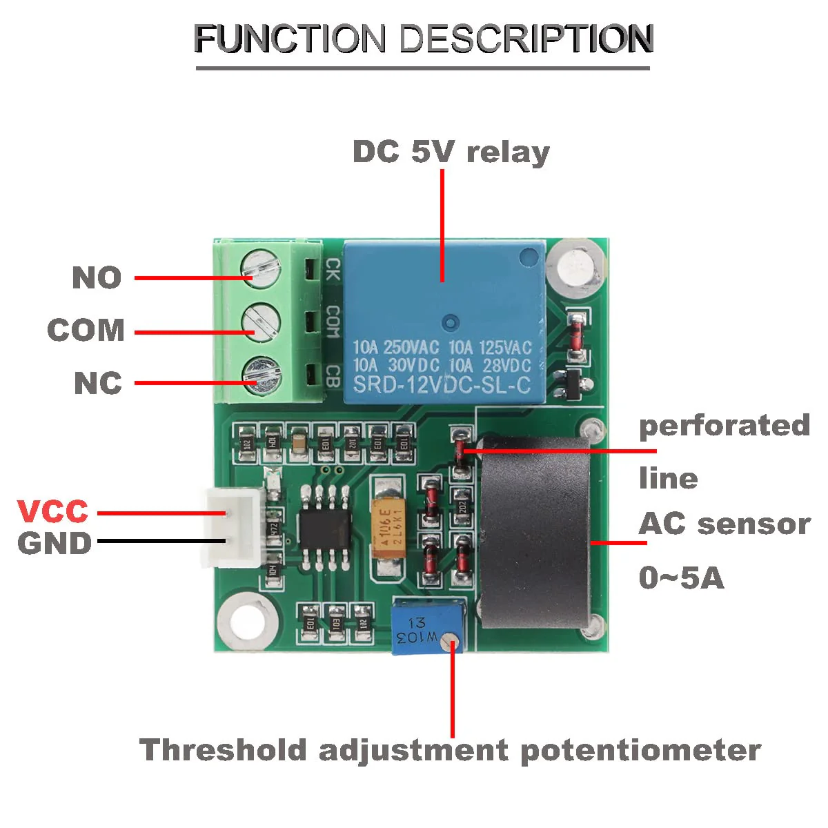 Youmile Current Detection Sensor AC Current Sensor Module 5V 12V 24V 0-5A Adjustable Relay Protection Module Overcurrent Protection Switching Output with Screwdriver (12V) Pack of 2 - Image 4