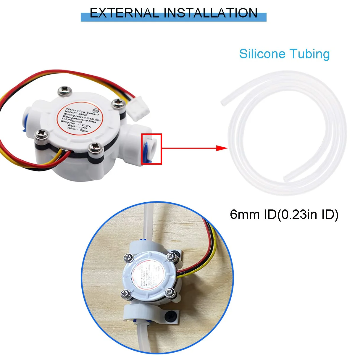 Youmile G1/4" Quick Connect Hall Effect Sensor Water Flow Sensor YF-S402B 0.3-10L/min Water Hall Effect Flow Sensor with Silicone Hose 6mm ID - Image 5