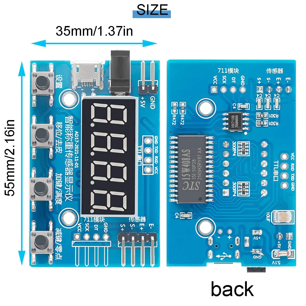 Youmile HX711 Digital Load Cell Module A/D Module Weight Pressure Sensor Display 24 Bit Weighing Device Electronic Scale Display Meter with Micro USB Cable Stand not included - Image 3