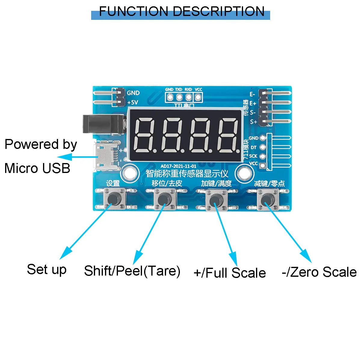 Youmile HX711 Digital Load Cell Module A/D Module Weight Pressure Sensor Display 24 Bit Weighing Device Electronic Scale Display Meter with Micro USB Cable Stand not included - Image 4