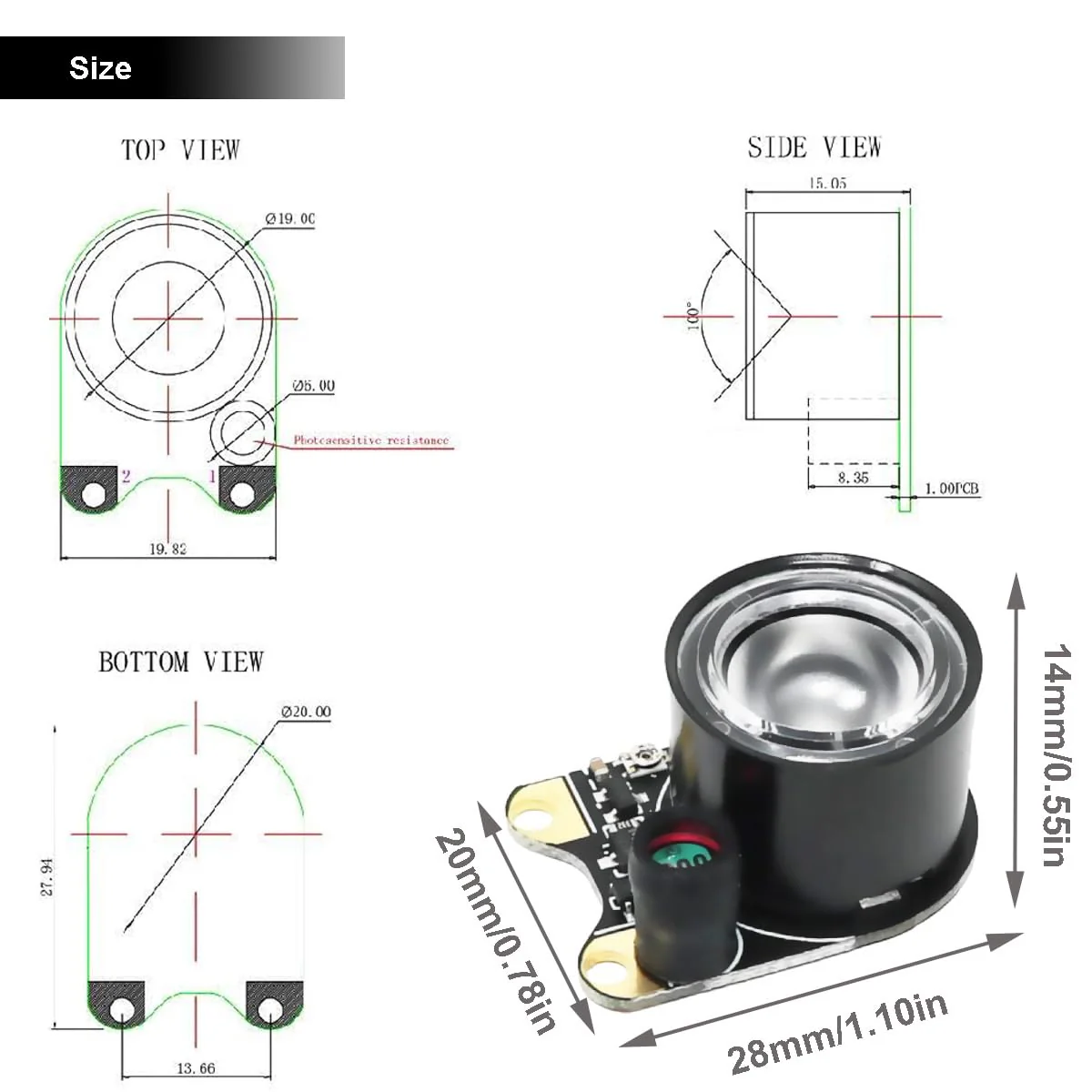 Youmile Infrared LED Module for Raspberry Pi Camera 3 W 850 nm IR Night Vision Infrared Spotlight Light Sensitive Lamp 2 Hole Spacing 13.66 mm Adjustable Resistance with Screwdriver Pack of 2 - Image 3
