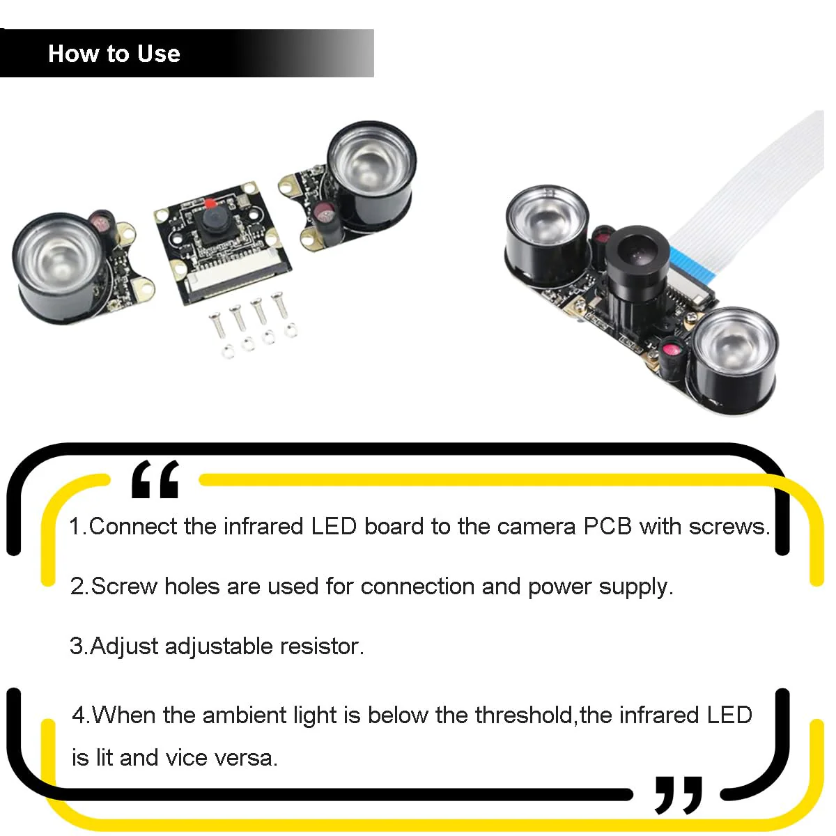 Youmile Infrared LED Module for Raspberry Pi Camera 3 W 850 nm IR Night Vision Infrared Spotlight Light Sensitive Lamp 2 Hole Spacing 13.66 mm Adjustable Resistance with Screwdriver Pack of 2 - Image 5