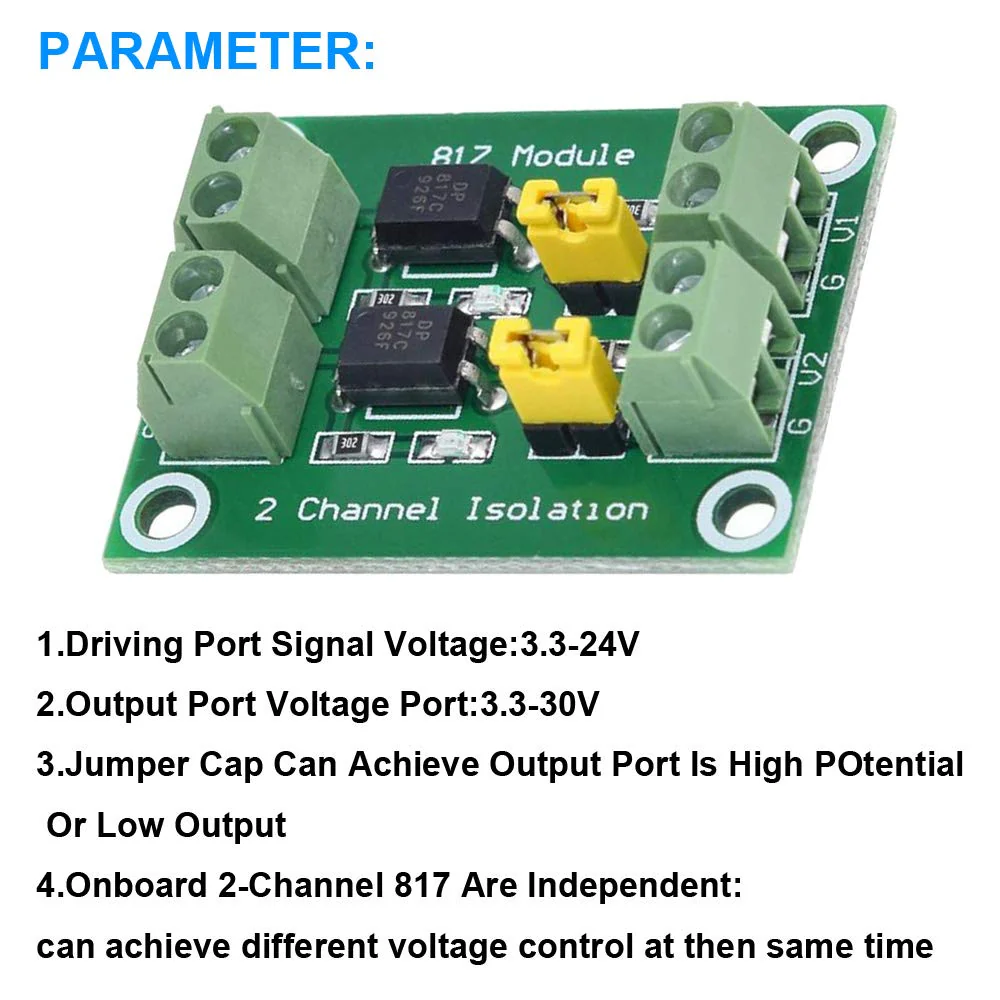 Youmile Pack of 5 PC817 2 Channel Optocoupler Insulation Board Voltage Converter 3.6-30V Driver Photoelectric Insulated Module with 24AWG Cable 2 channels - Image 2